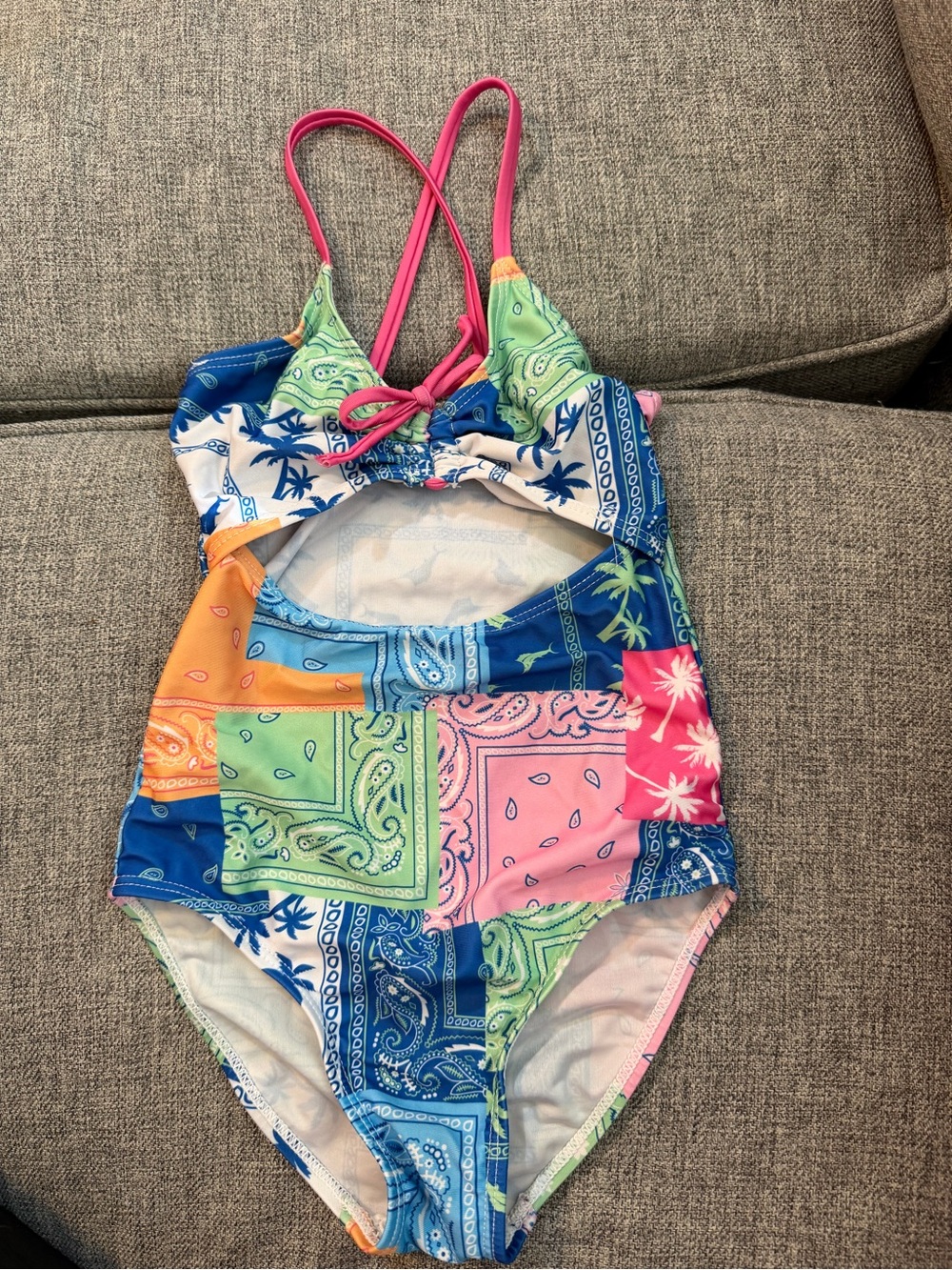 Tommy Bahama girls' Multi-Color Print One-Piece Swimsuit w/ Pink Straps size 4